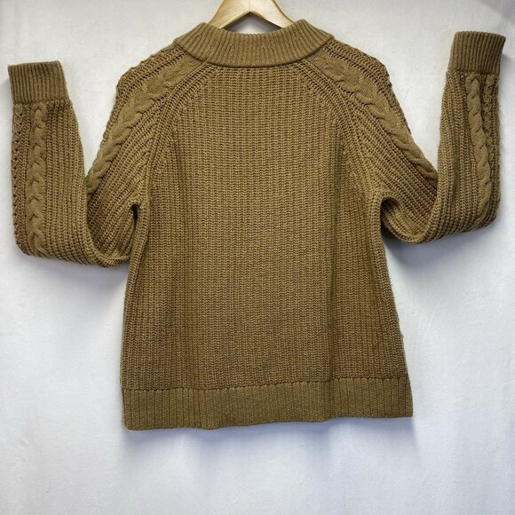 J.Crew Azra Cable Knit Pullover Sweater Women Medium Tan Mock Neck Wool Blend - Picture 6 of 16